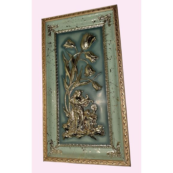 Vintage Metacraft "Four Seasons" Wall Art With Metal Floral Design & Gold Frame - Picture 1 of 7